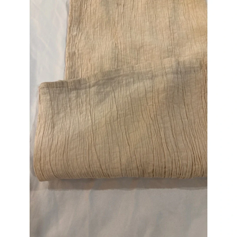 Zara Womens Beige Crinkle Gauze Wide Leg Pants Elastic Waist Drawstring XS